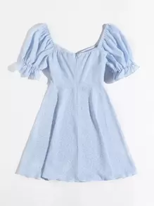 Soleia Vestido de puño fruncido con cordón delantero con estampado de planta - Celeste - Ver 2