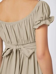 SHEIN Maternity Ruffle Cuff Ruched Bust Tie Back Dress - Khaki - View 4