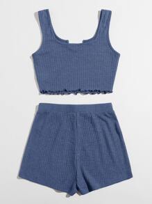 SHEIN 西裝領背心上衣和短褲套裝 - 霧霾藍 - 查看 2