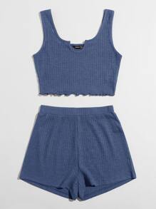 SHEIN 西裝領背心上衣和短褲套裝 - 霧霾藍 - 查看 4