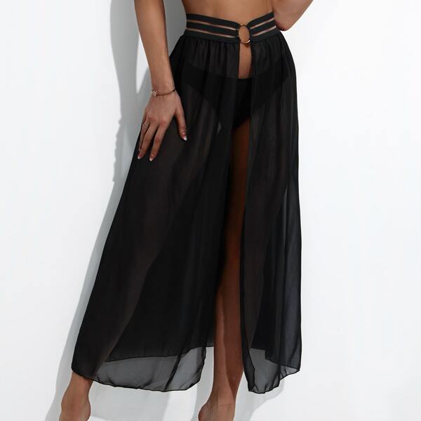 

Ring Linked Mesh Cover Up Skirt, Black