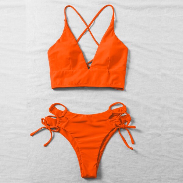 

Solid Tie Side Bikini Swimsuit, Orange