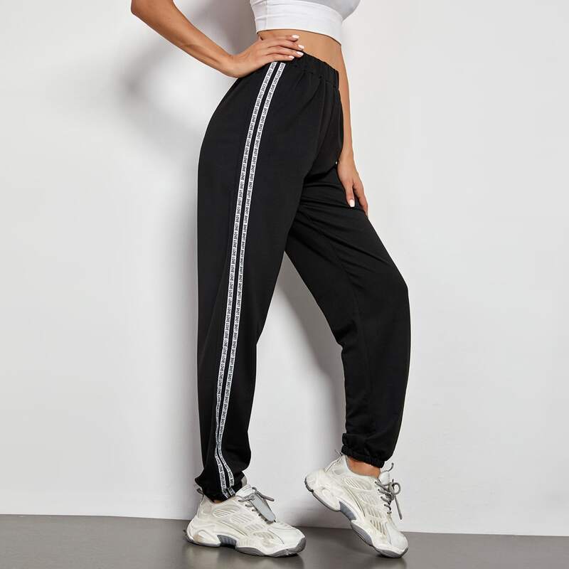 

Letter Tape Side Stripe Sports Pants, Black