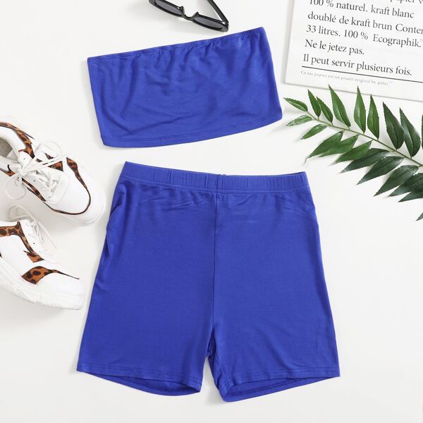 

Solid Tube Top & Biker Shorts Set, Royal blue