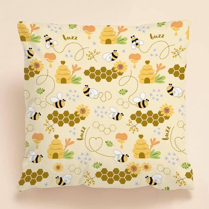 

Cartoon Bee Print Kids Cushion Cover Without Filler, Multicolor