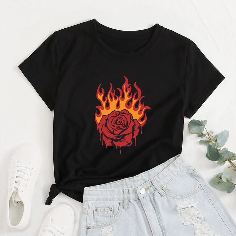 

Fire & Rose Graphic Tee, Black