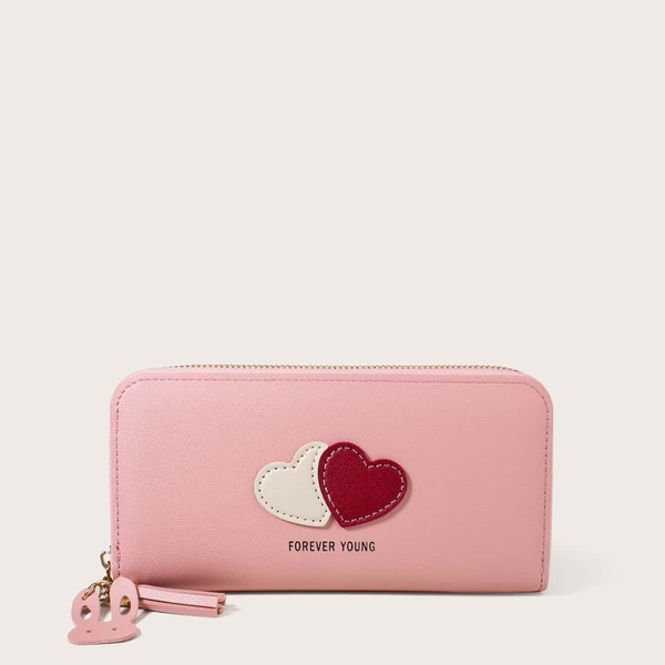 

Heart Decor Long Wallet, Pink