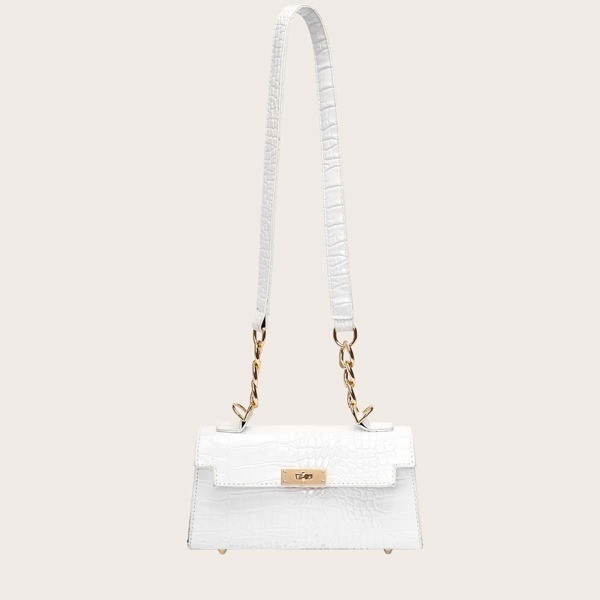 

Croc Embossed Shoulder Bag, White