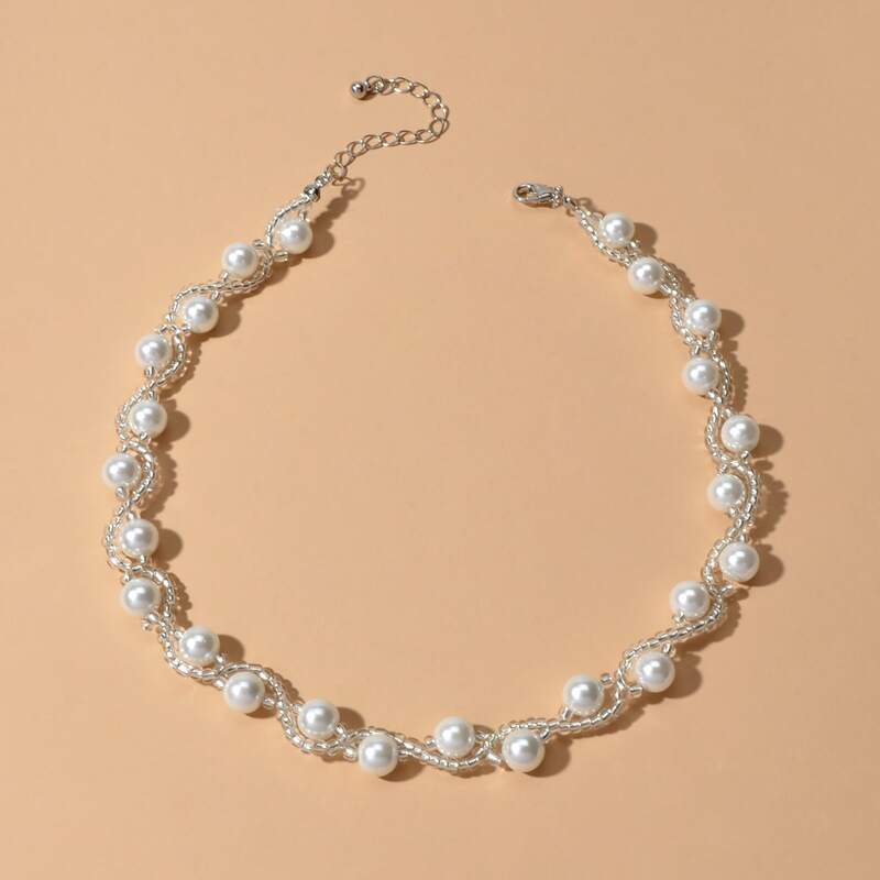 

Faux Pearl Decor Necklace, White