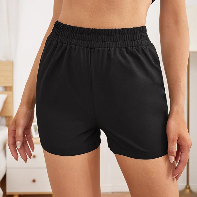 

Solid Elastic Waist Sports Shorts, Black