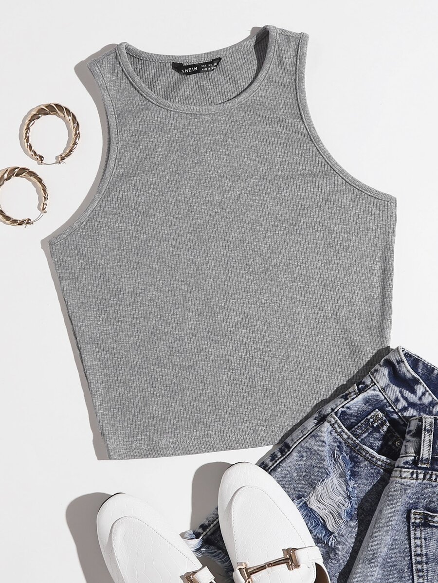 Muchica Áo vest ngắn trơn - Xám - Xem 1