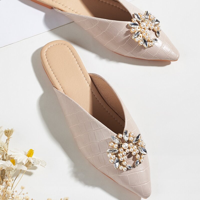 

Faux Pearl Decor Flat Mules, Baby pink