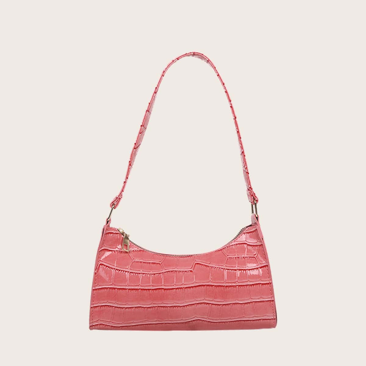 

Croc Embossed Baguette Bag, Pink