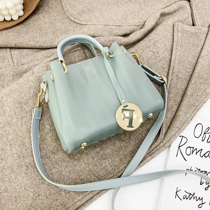 

Solid Pleated Satchel Bag, Mint green