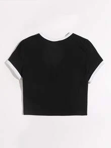 SHEIN EZwear Camiseta ringer de cuello redondo - Negro - Ver 2