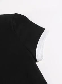 SHEIN EZwear Camiseta ringer de cuello redondo - Negro - Ver 4