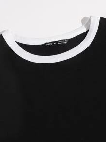 SHEIN EZwear Camiseta ringer de cuello redondo - Negro - Ver 5