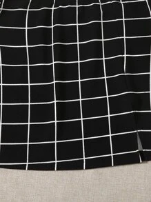 SHEIN EZwear Solid Cami Top & Split Hem Grid Skirt Set - Black - View 5