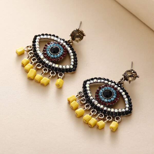 

Bead Decor Eye Design Earrings, Multicolor