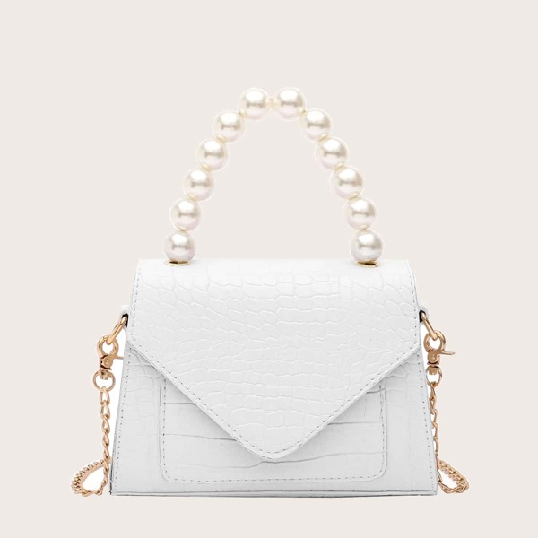 

Croc Embossed Satchel Bag, White