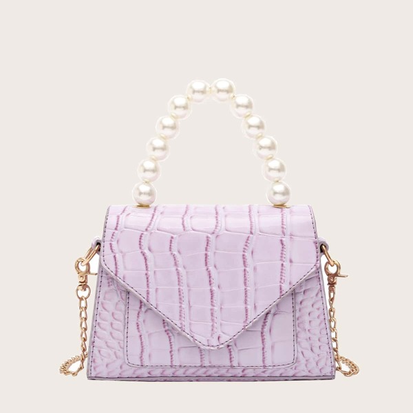 

Croc Embossed Satchel Bag, Lilac purple