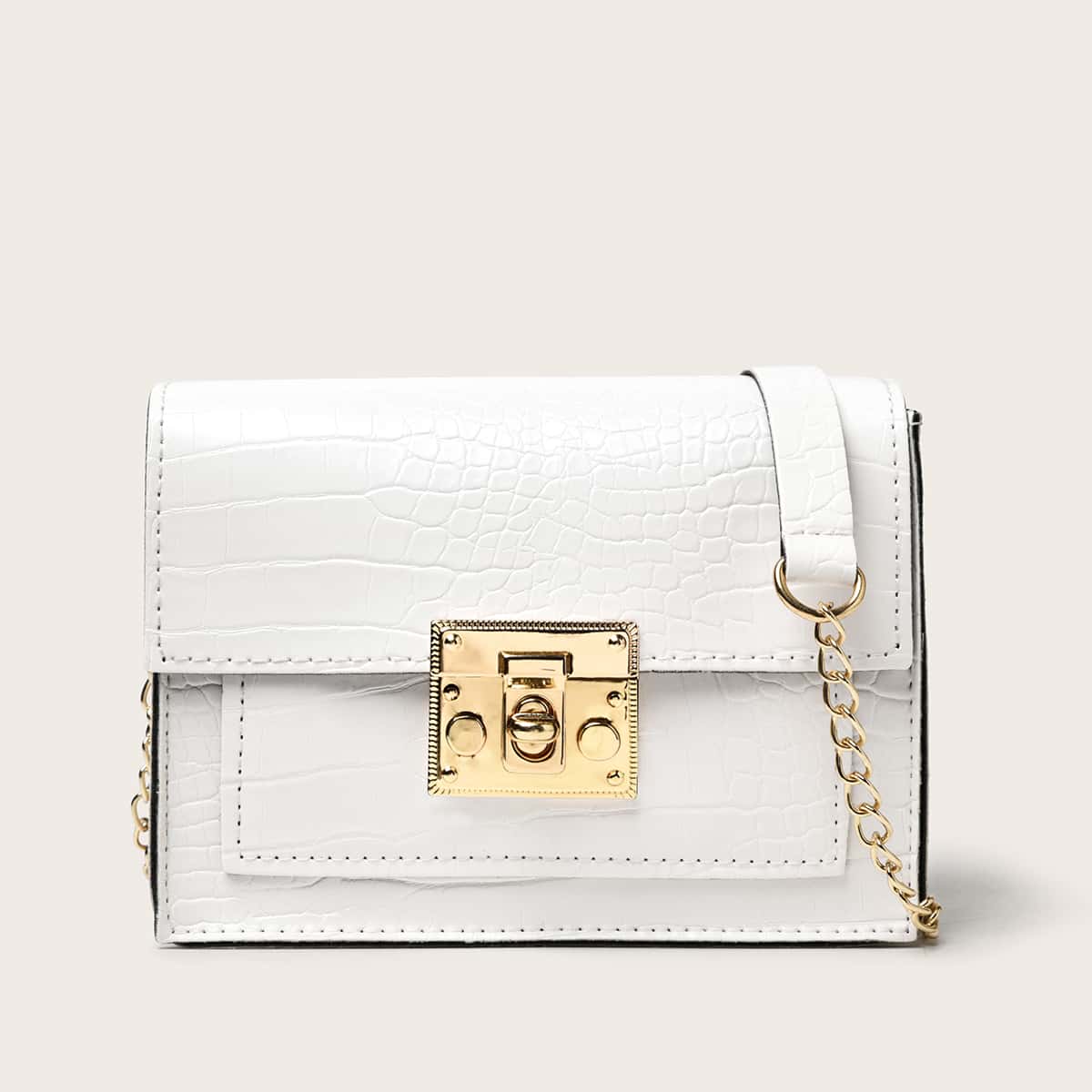 

Croc Effect Chain Bag, White