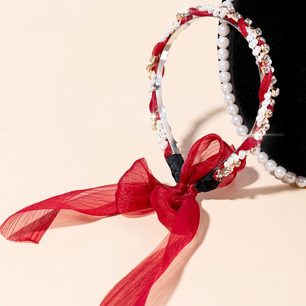 

Faux Pearl & Rhinestone Decor Hair Hoop, Red
