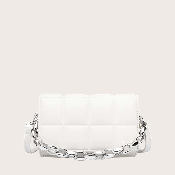 

Quilted Chain Satchel Bag, White