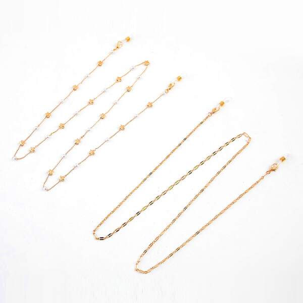 

2pcs Faux Pearl Decor Face Mask Chain, Gold