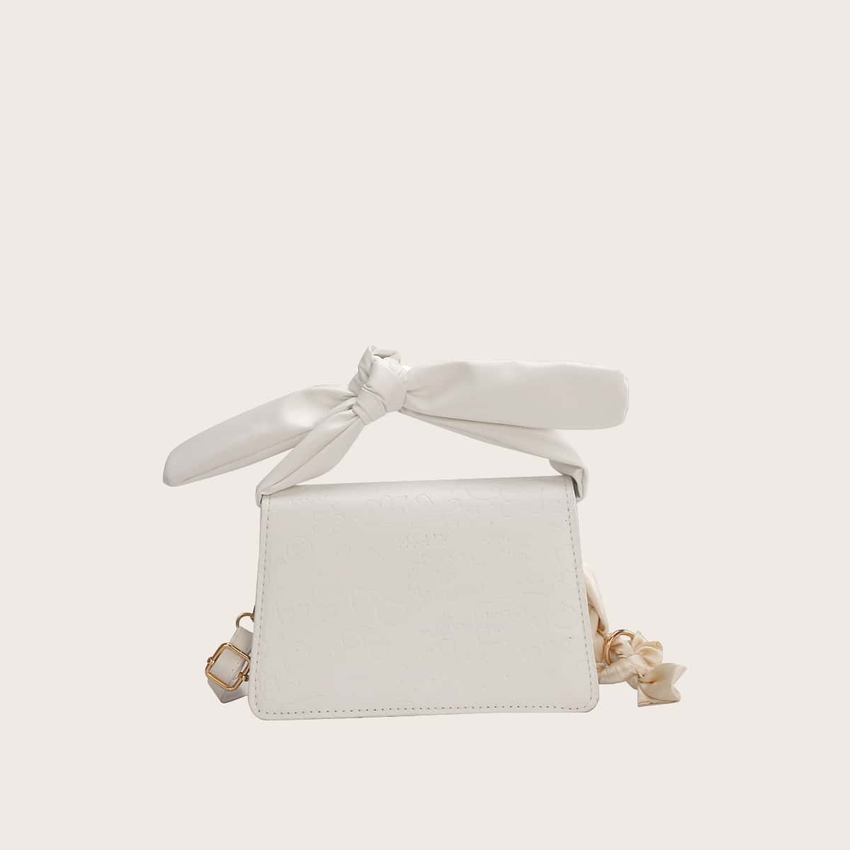 

Cartoon Embossed Knot Handle Satchel Bag, White