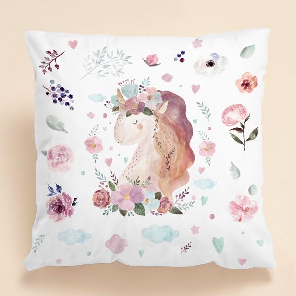

Unicorn Print Kids Cushion Cover Without Filler, Multicolor
