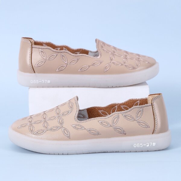 

Slip On Embroidered Loafers, Apricot