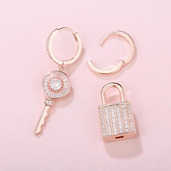 

Key & Lock Design Mismatched Earrings, Rose gold