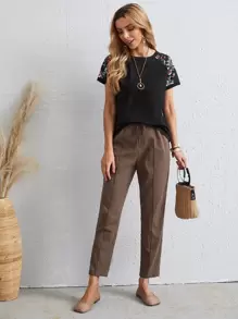 EMERY ROSE Áo tay raglan họa tiết hoa - màu đen - Xem 4