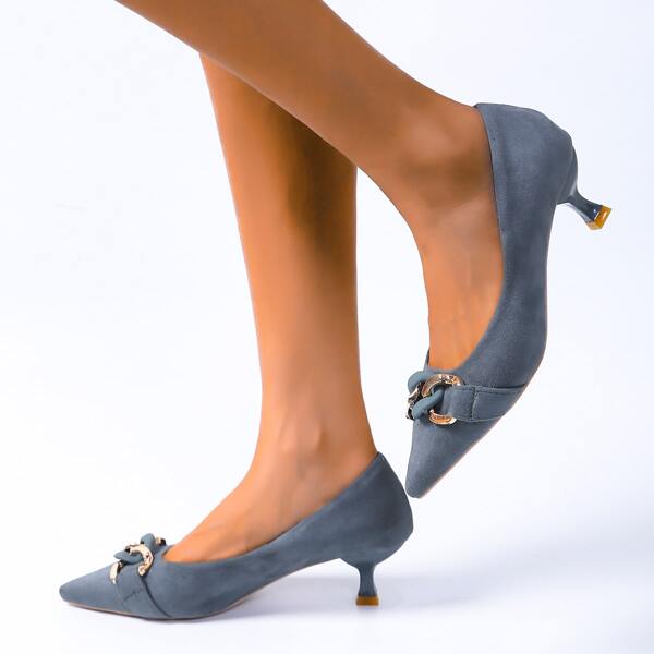 

Chain Decor Suede Court Pumps, Navy blue