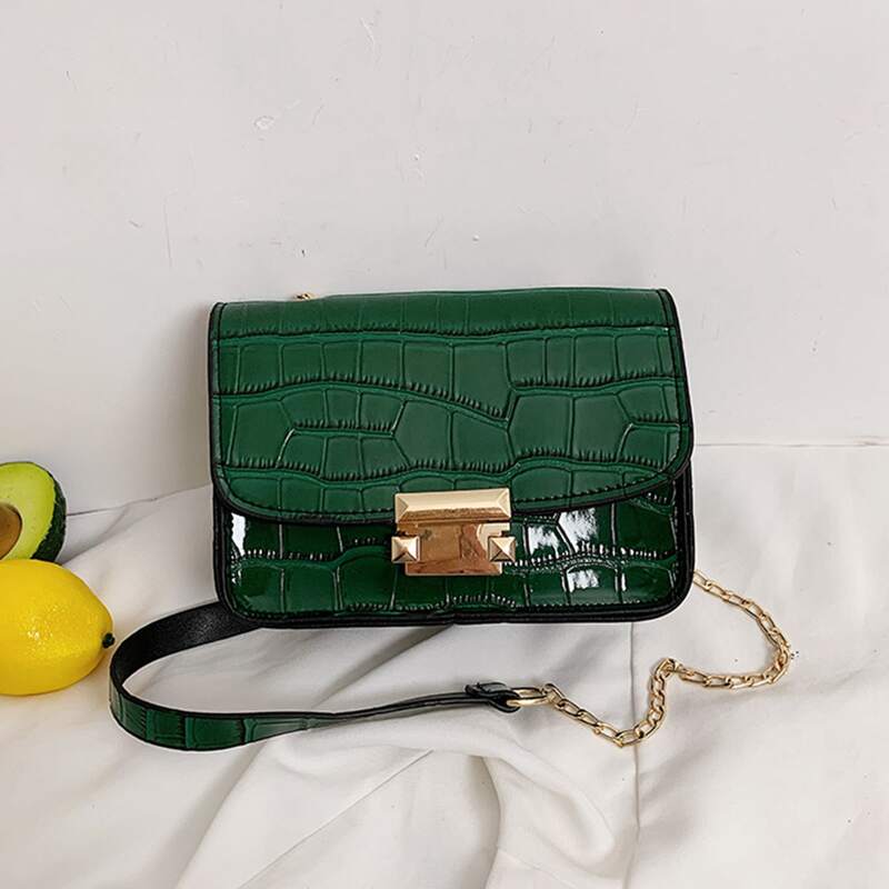 

Croc Effect Chain Bag, Green