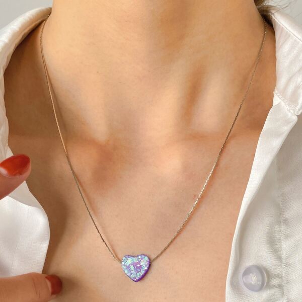 

Heart Charm Necklace, Purple
