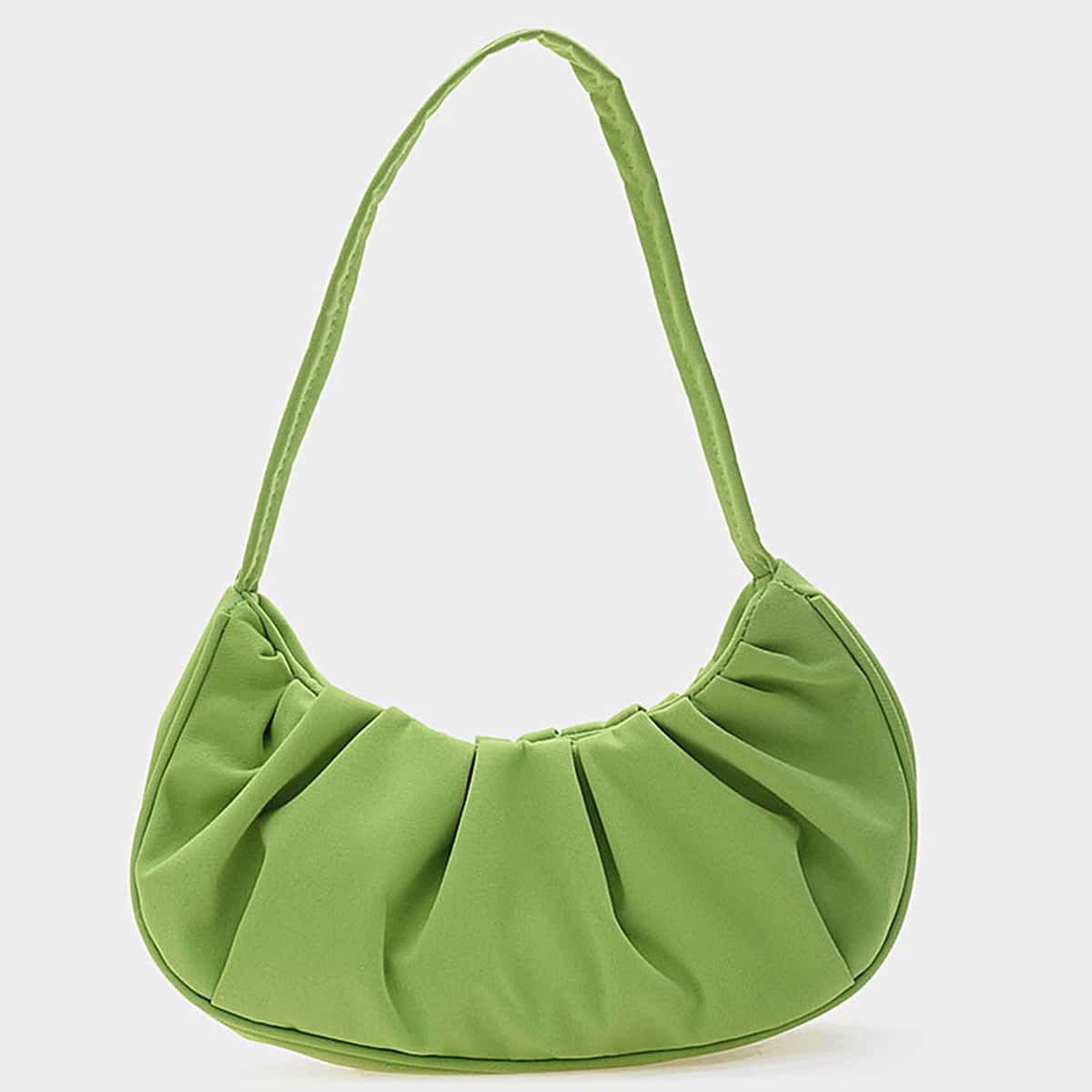 Solid Ruched Baguette Bag, Green
