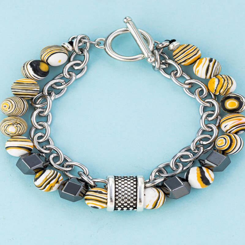 

Guys Striped Ball Chain Bracelet, Multicolor