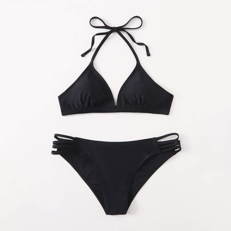 

Ladder Cut Out Halter Bikini Swimsuit, Black