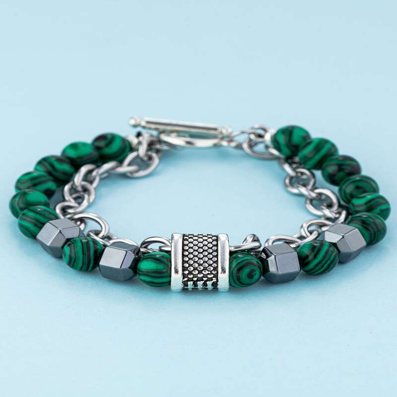 

Guys Striped Ball Chain Bracelet, Green