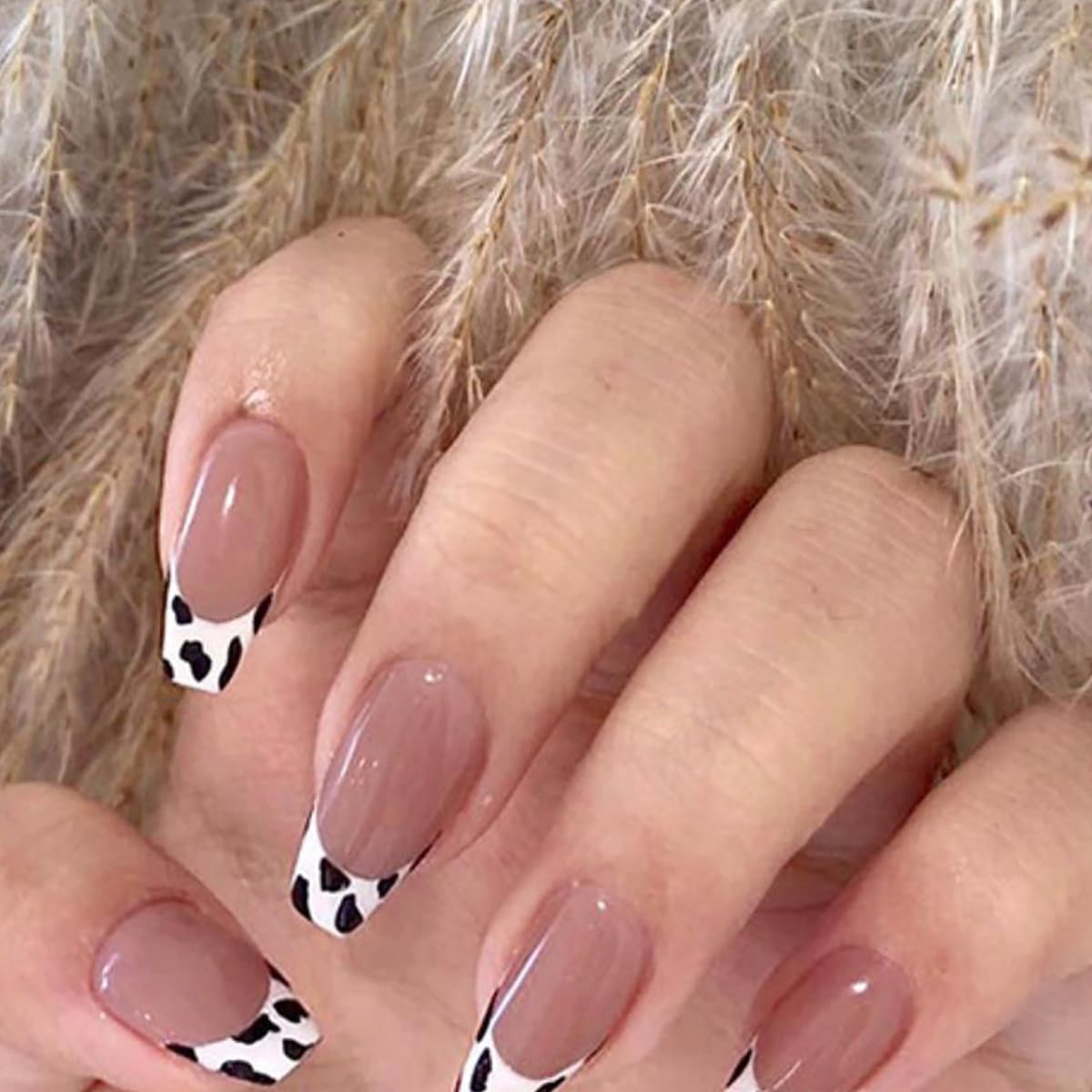 

24pcs Cow Print Fake Nail, Multicolor