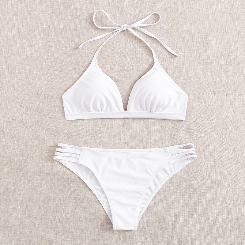 

Ladder Cut Out Halter Bikini Swimsuit, White