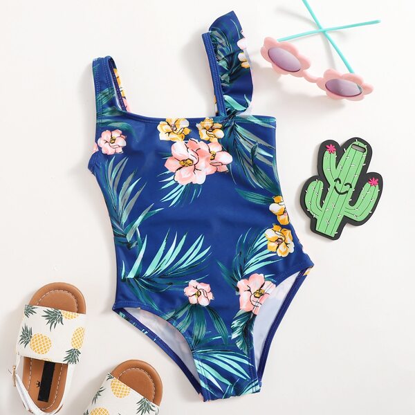 

Baby Girls Tropical One Piece Swimsuit, Royal blue