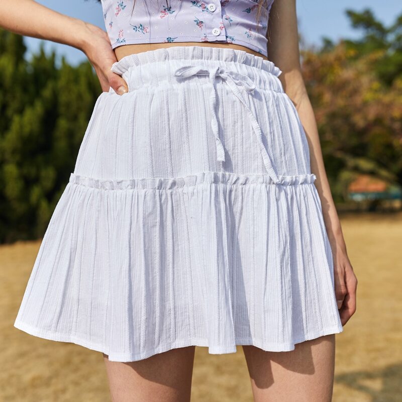 

Solid Frill Trim Skirt, White