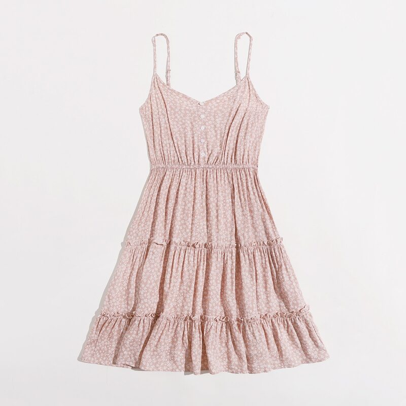 

Ditsy Flower Button Front Cami Dress, Dusty pink