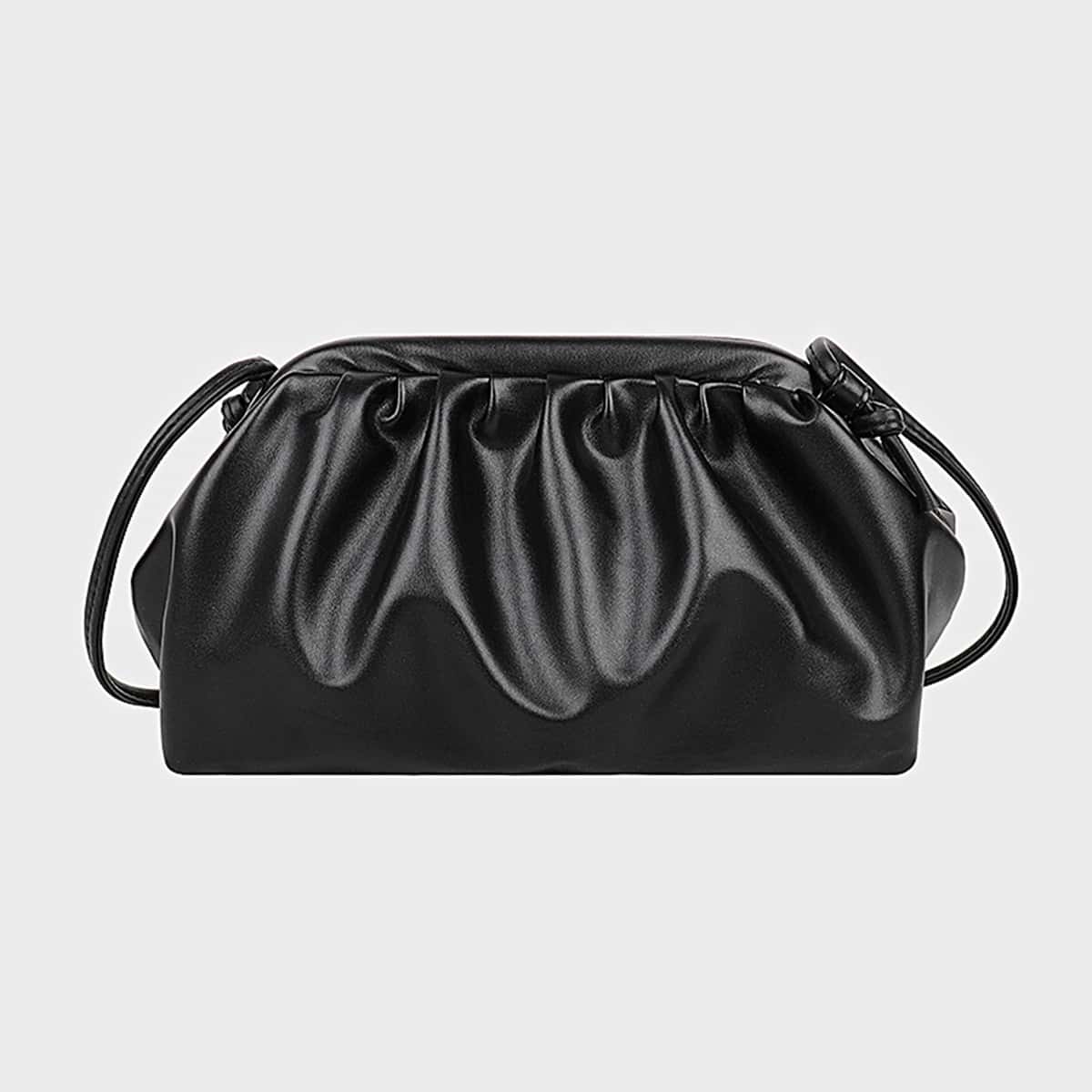

Solid Ruched Crossbody Bag, Black