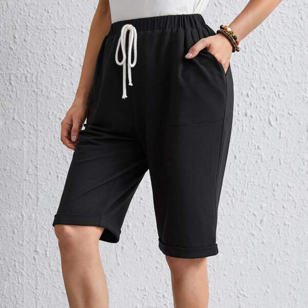 

Knot Waist Cuffed Shorts, Black