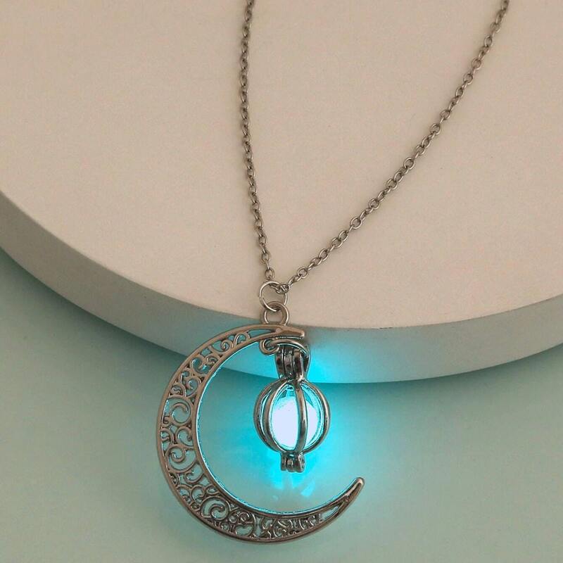 

Moon & Luminous Ball Pendant Necklace, Silver