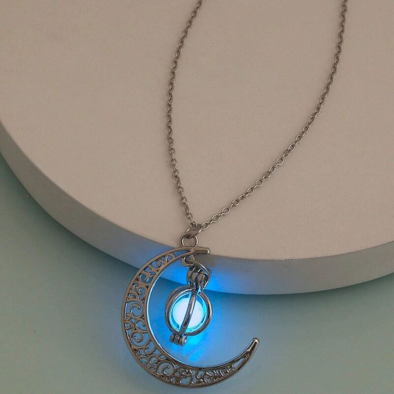 

Moon & Luminous Ball Pendant Necklace, Silver